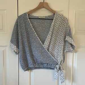 Paper Crane Blue and White Floral Wrap Top
